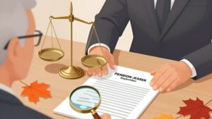Юрист помогает пенсионеру в Ижевске добиться перерасчета пенсии в сентябре за рабочим столом